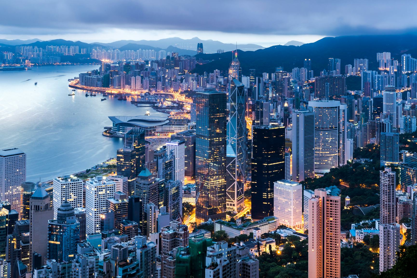 Hong Kong viewed from Victoria's Peak, during early evening.