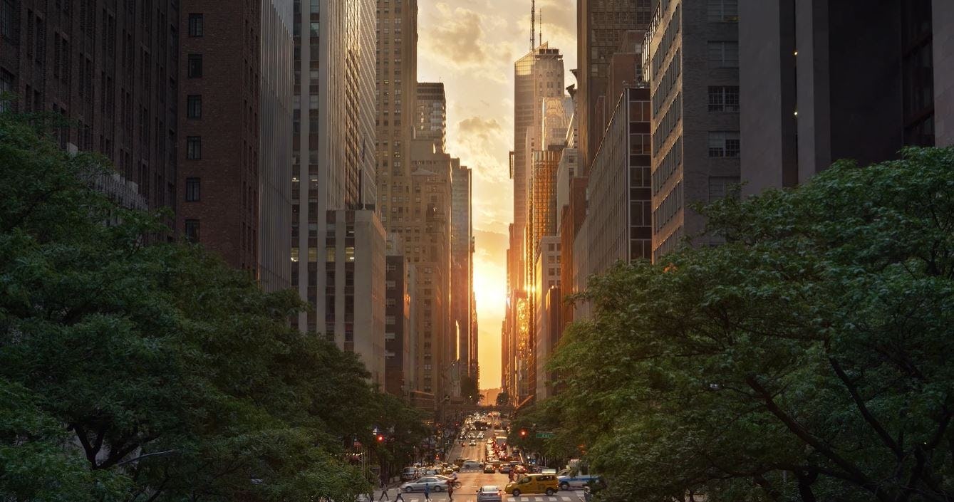 NYC street at sunset