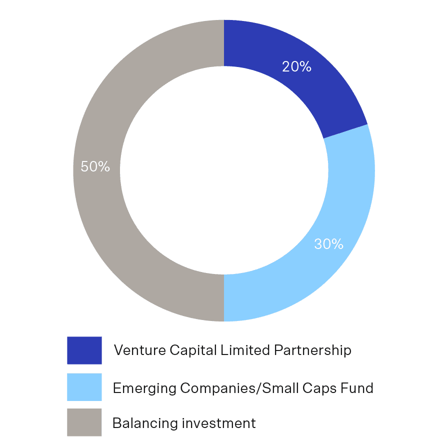 Pie chart with blue, light blue and grey slices.