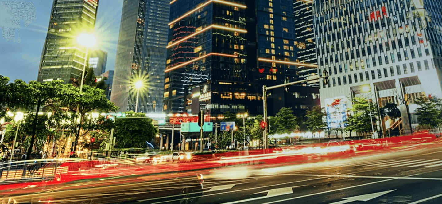 Fast paced street in China with blurry lights