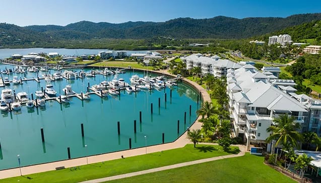 Birdseye shot of Port Airlie marina