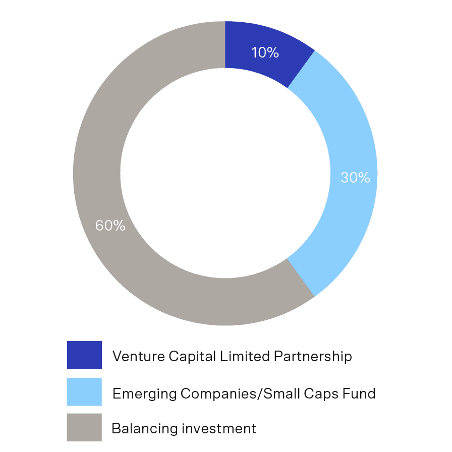 Pie chart with blue, light blue and grey slices.
