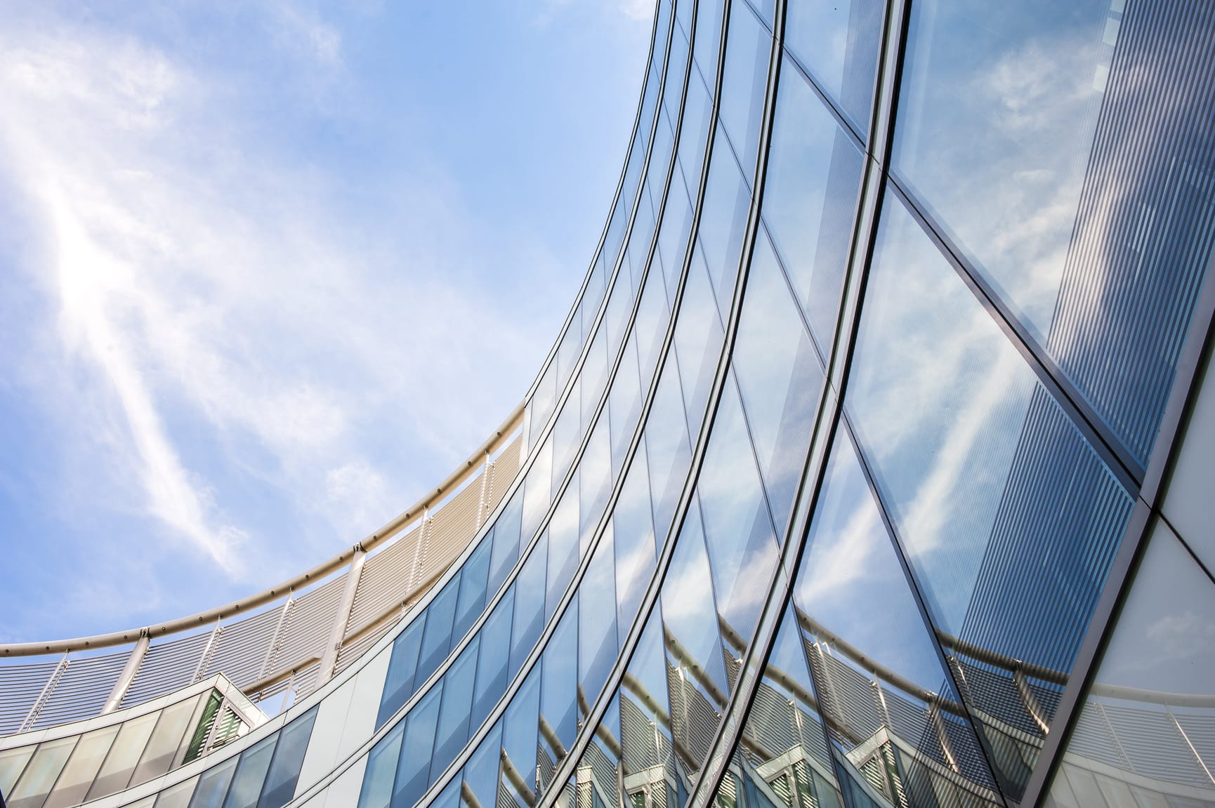 Circular shaped building with reflective windows 