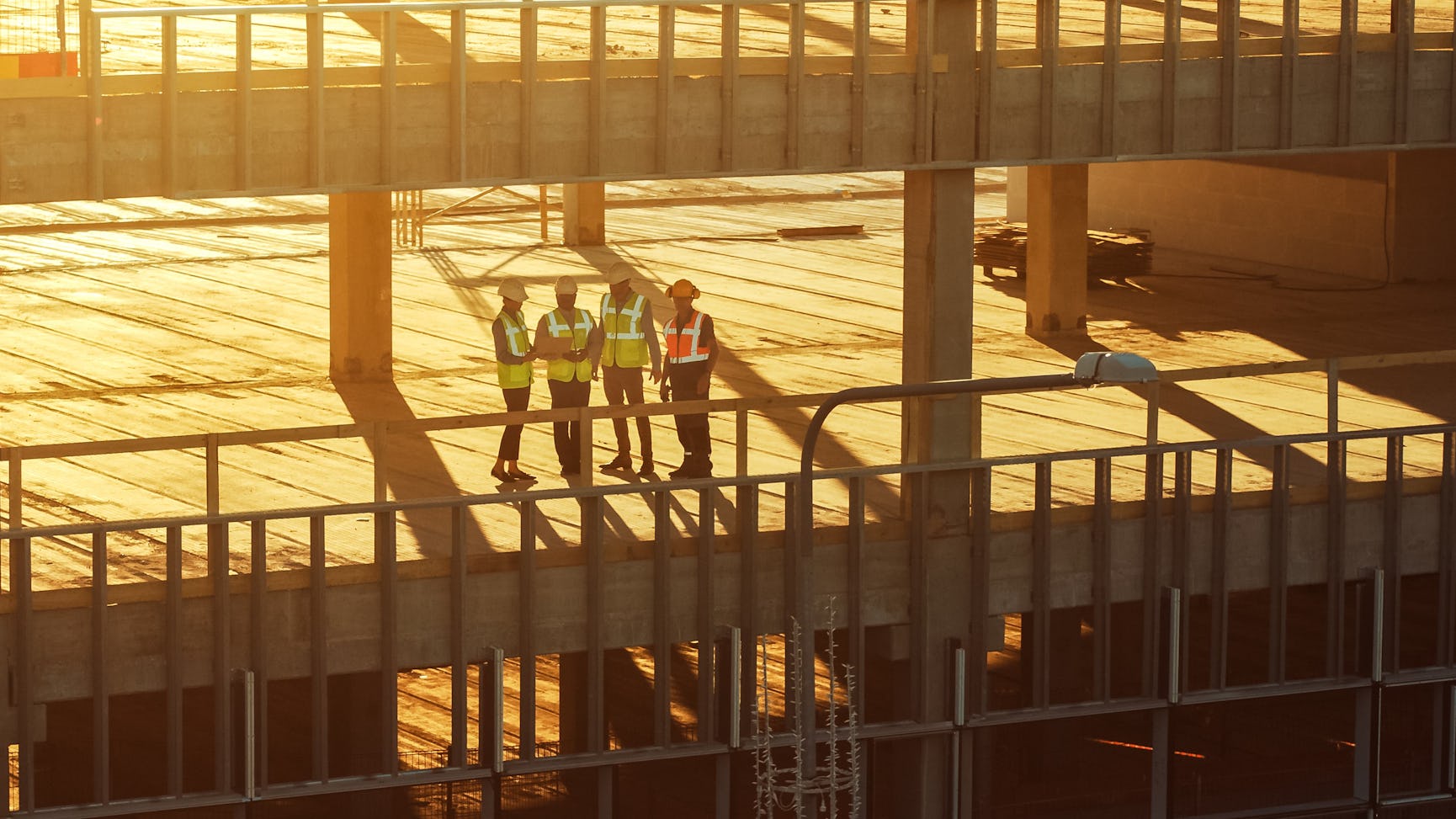 Four construction workers on site